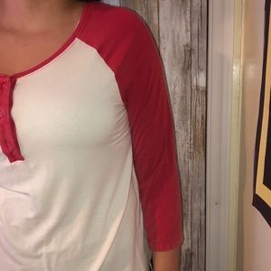 AE Soft & Sexy Red & White Baseball 3/4 Sleeve T